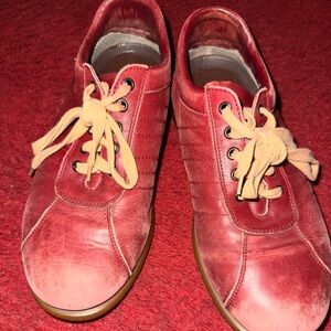 Red Leather Sneakers with Tan Laces